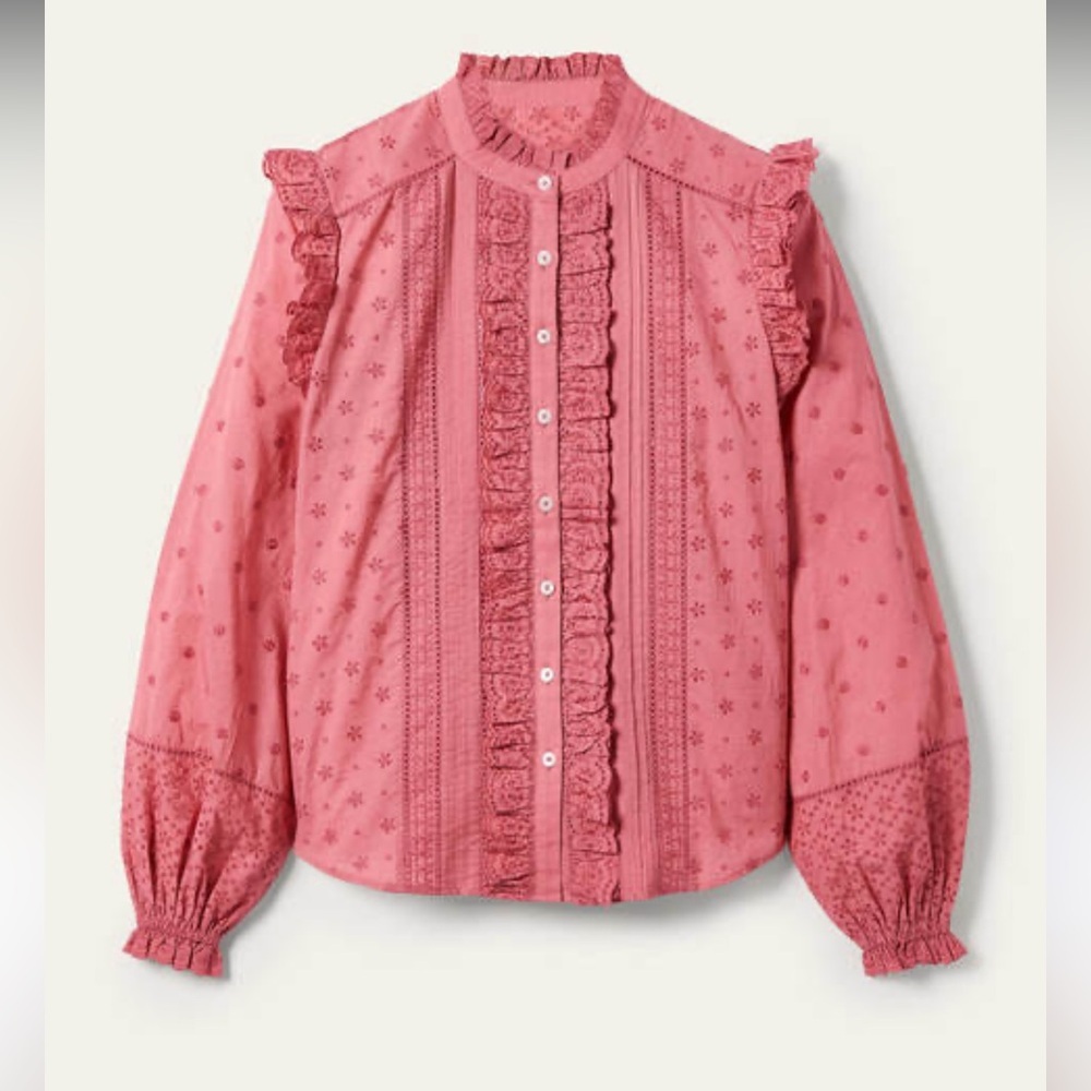 Boden pink eyelet cotton Iris Broderie Shirt blouse top size 14/large